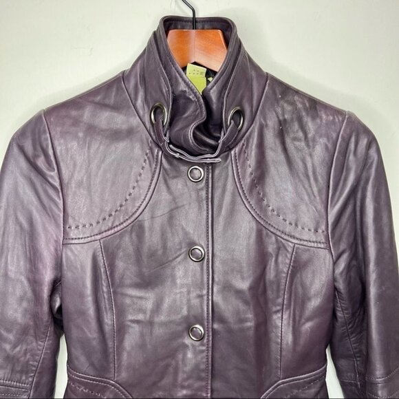 Soia & Kyo Purple Leather Trench Coat Jacket Size Small Classic Structured - Picture 4 of 16